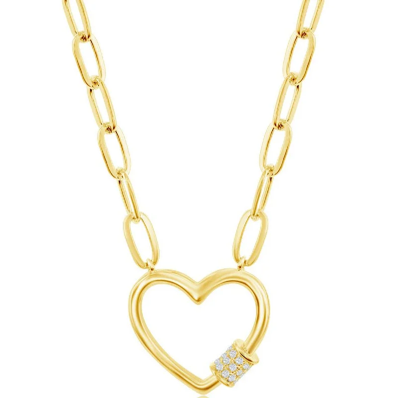 Ladies necklaces Eastern flair-Classic Women's Necklace - GP Sterling Micro Pave CZ Heart Carabiner | M-6778-GP