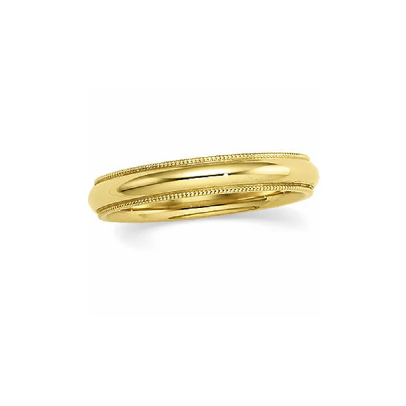 Ladies rings minimalist trends-4mm Milgrain Edge Comfort Fit Domed Band in 10k Yellow Gold