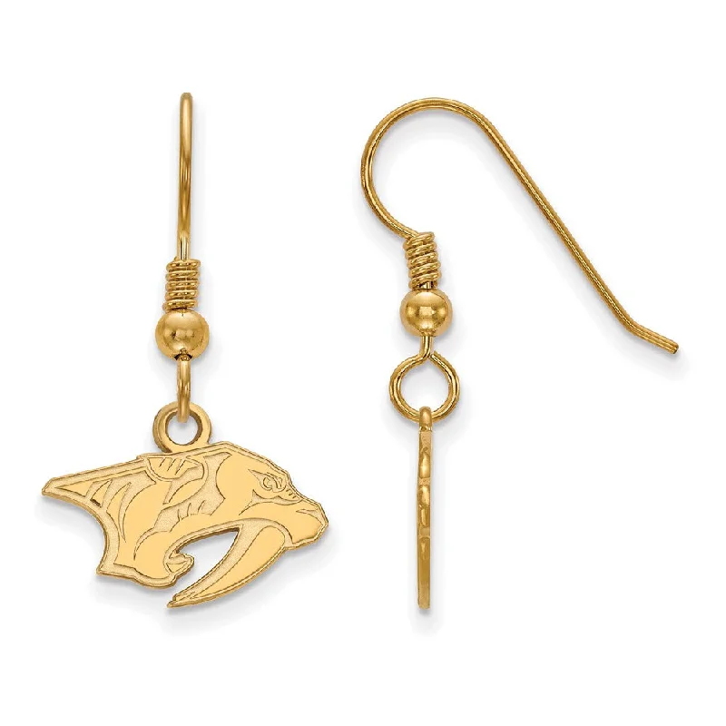 Ladies earrings size options-SS 14k Yellow Gold Plated NHL Nashville Predators XS Dangle Earrings