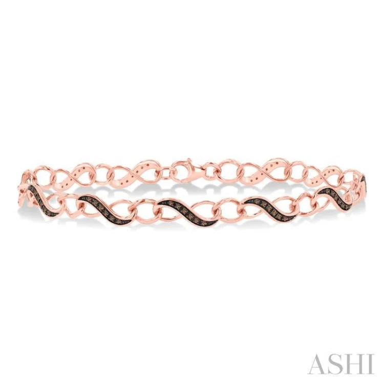 Ladies bracelets silver tones-1/4 Ctw Round cut Champagne Brown Diamond Infinity Bracelet in 10K Rose Gold