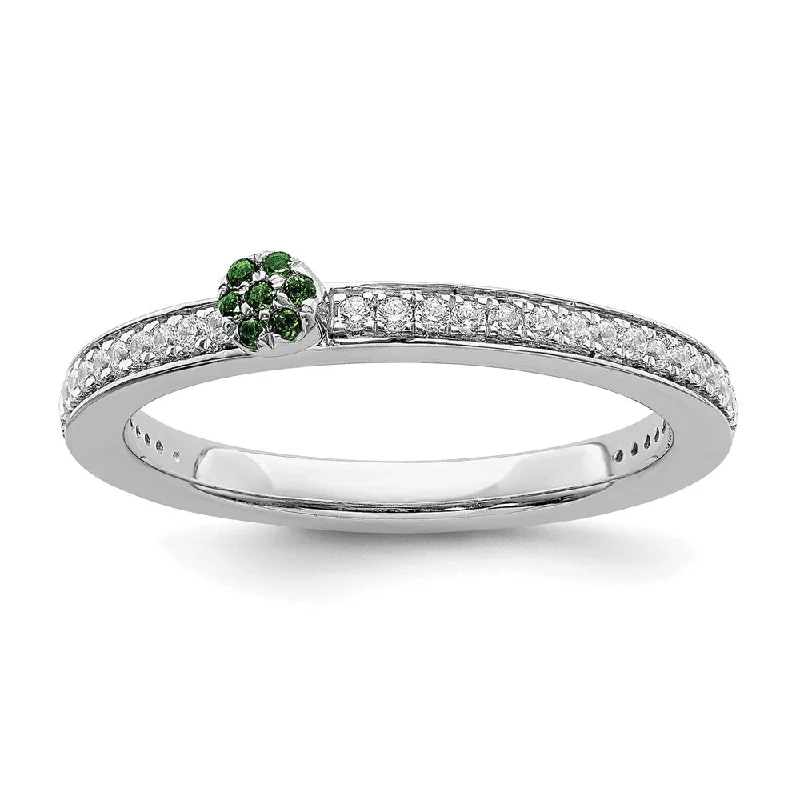 Ladies rings buying tips-14k White Gold, Created Emerald & 1/8 Ctw Diamond Stackable Ring