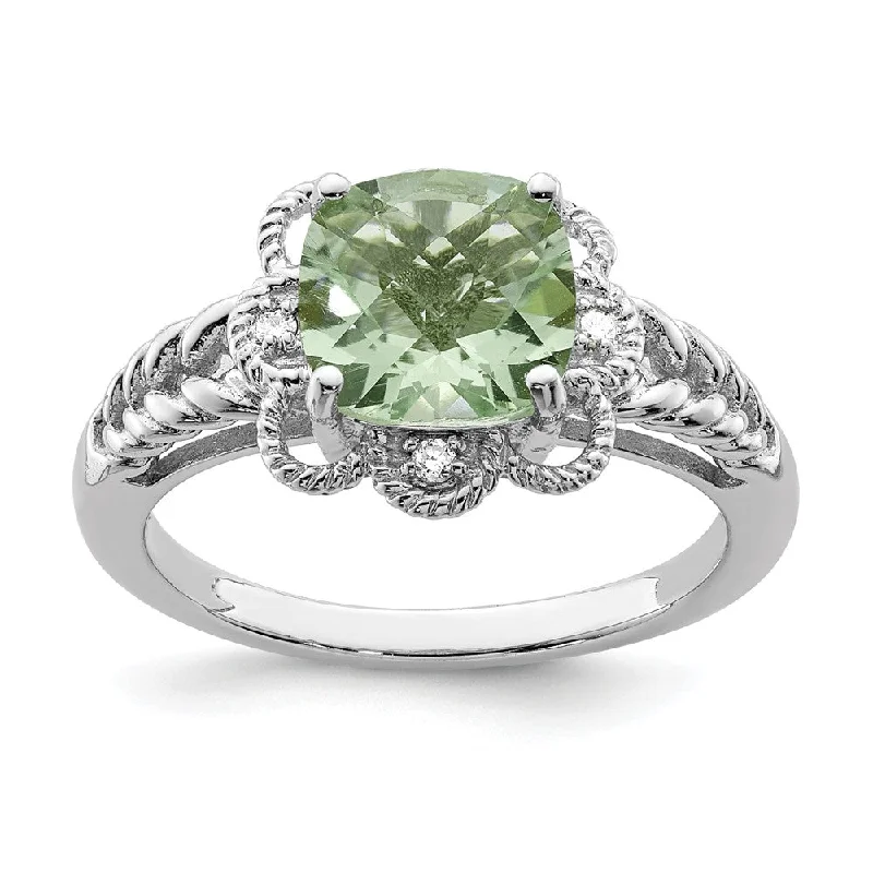 Ladies rings buying tips-Green Quartz & .04 Ctw Diamond Scalloped Sterling Silver Ring