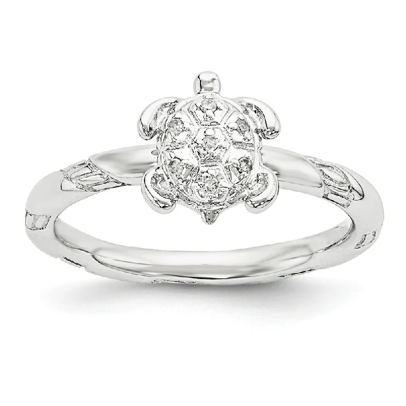 Ladies rings unique finds-Sterling Silver Stackable .035 Ctw I3 H-I Diamond 9mm Turtle Ring