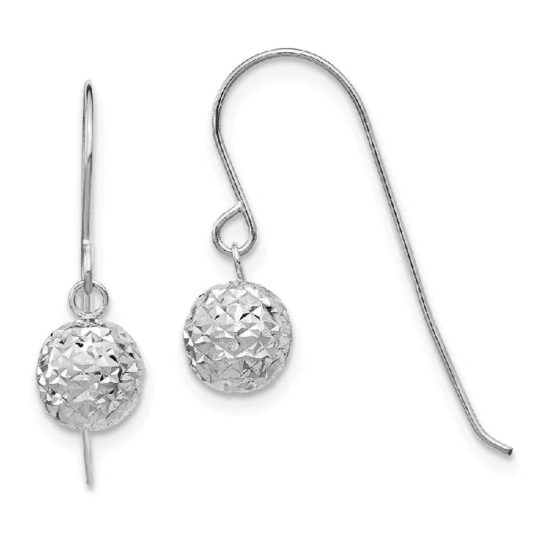 Ladies earrings standout designs-6mm Diamond Cut Bead Dangle Earrings in 14k White Gold