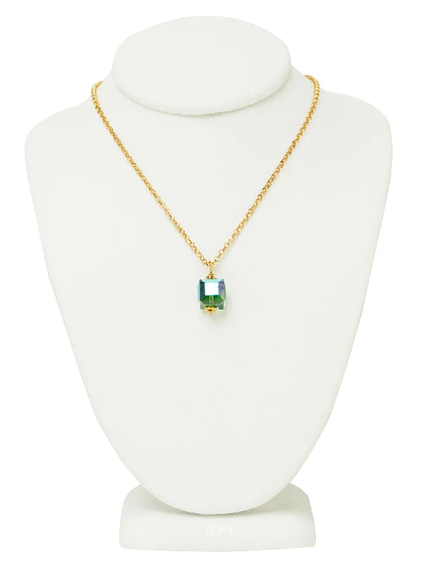 Ladies necklaces opulent designs-Fern Green Crystal Cube Necklace