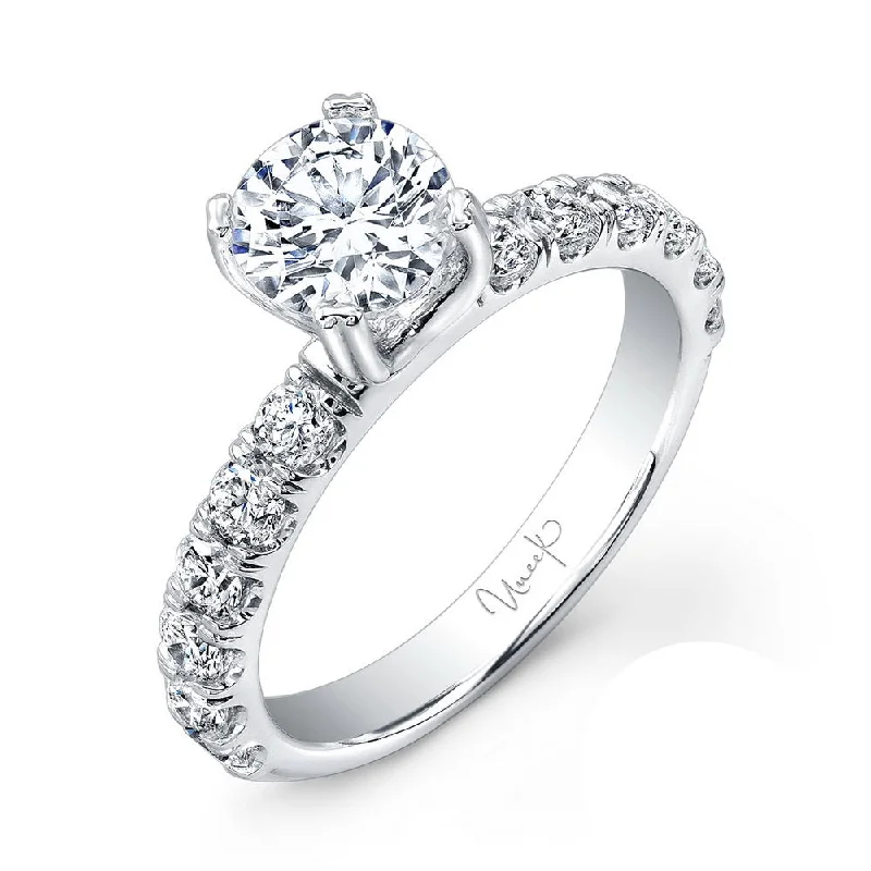 Ladies engagement rings romantic vibes-Uneek Classic Round Diamond Engagement Ring with U-Pave Upper Shank