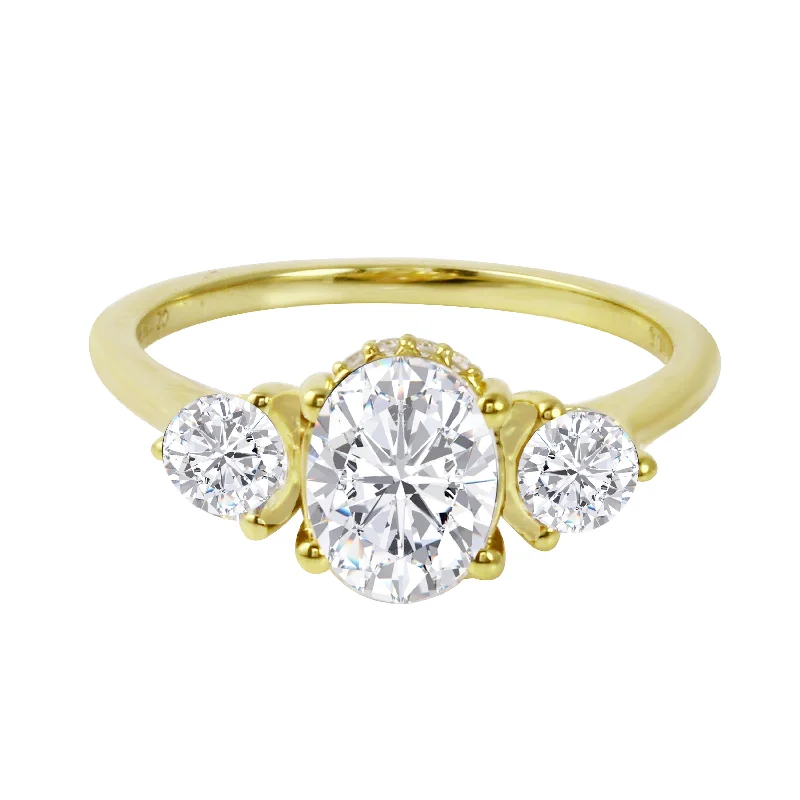 Ladies engagement rings conflict-free-Trio Oval and Round Diamond Engagement Ring