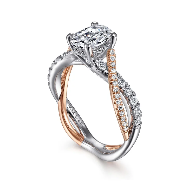 Ladies engagement rings gold designs-14K White-Rose Gold Oval Diamond Twisted Engagement Ring