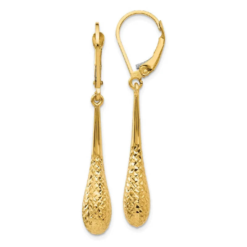 Ladies earrings future trends-Diamond Cut Teardrop Lever Back Earrings in 14k Yellow Gold, 44mm