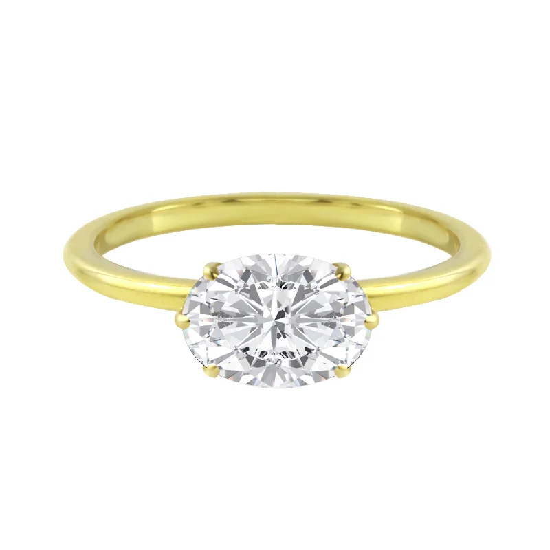 Ladies engagement rings custom touches-East-West Oval Diamond Six Prong Solitaire Engagement Ring