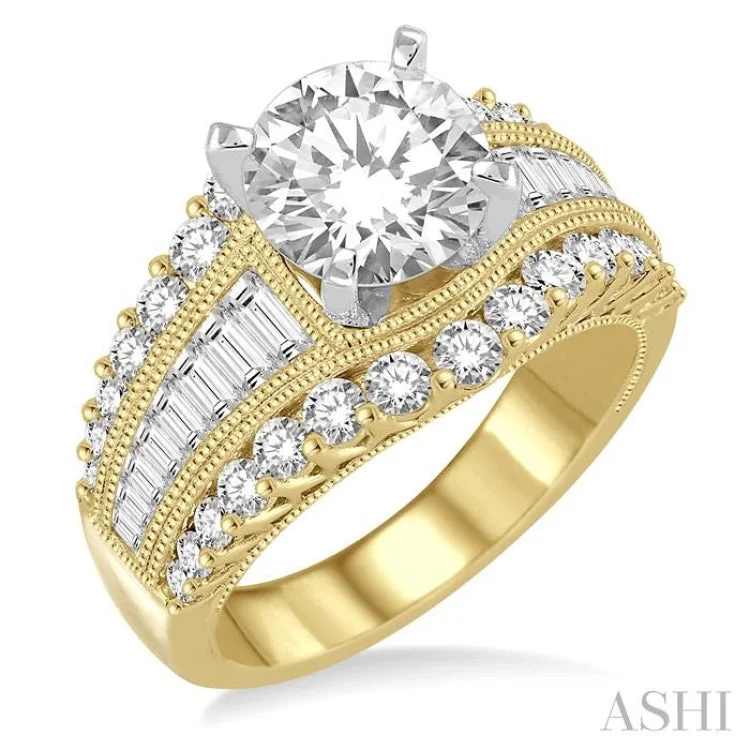 Ladies engagement rings matching pairs-1 1/2 Ctw Diamond Semi-mount Engagement Ring in 14K Yellow and White Gold