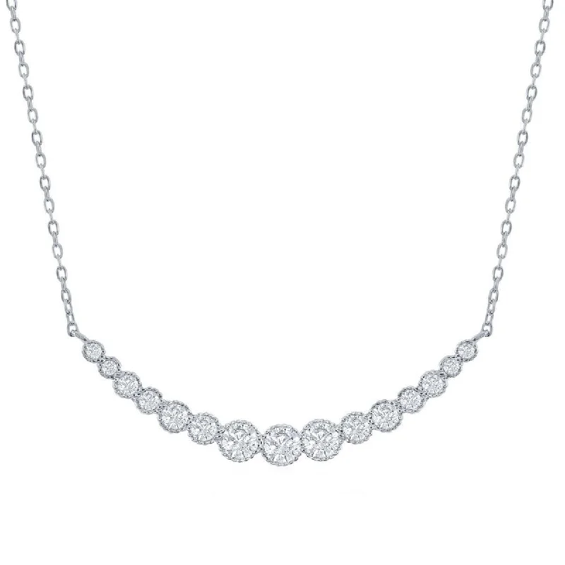 Ladies necklaces gold finishes-Classic Women's Necklace - Sterling Silver Graduating Round CZ | M-6965