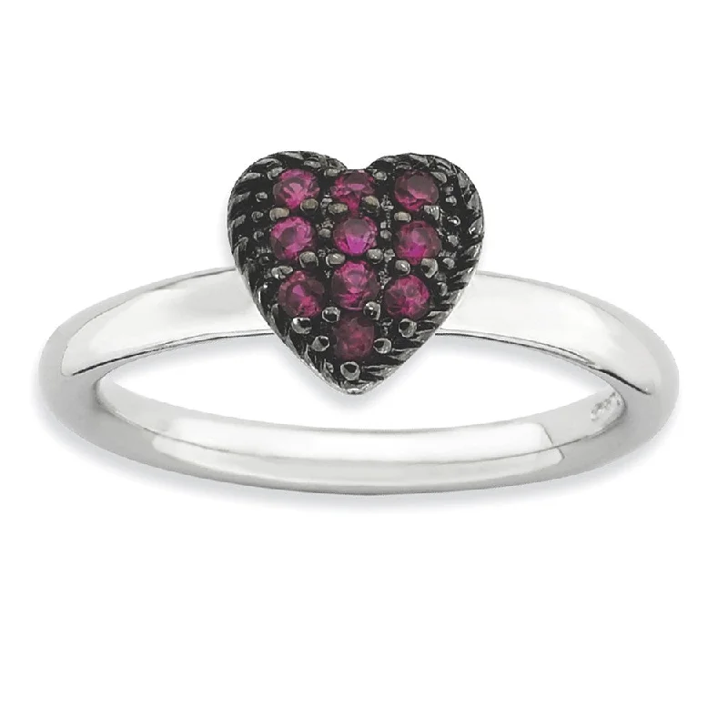 Ladies rings investment value-Sterling Silver Stackable .40 Ctw Created Ruby Heart Ring