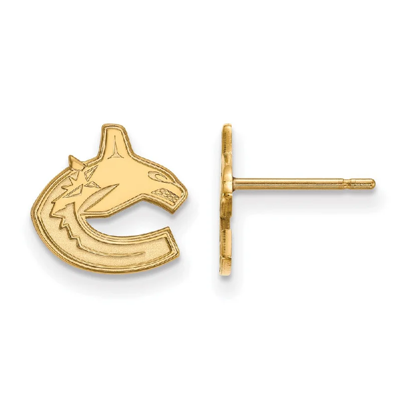 Ladies earrings European charm-SS 14k Yellow Gold Plated NHL Vancouver Canucks XS Post Earrings