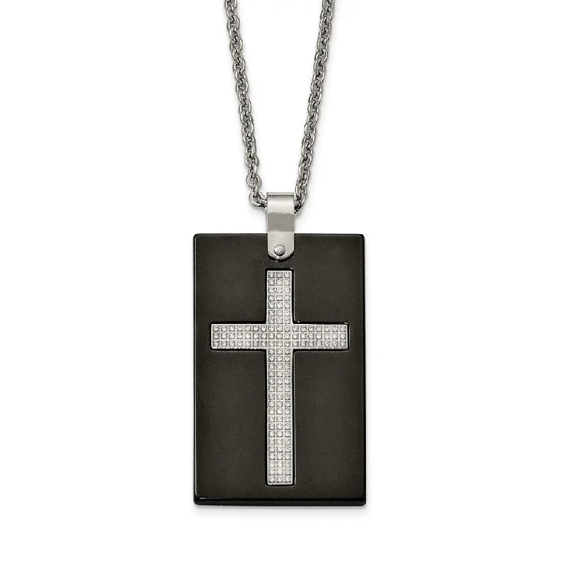 Ladies necklaces exclusive editions-Stainless Steel Polished Black Ceramic CZ Cross Necklace