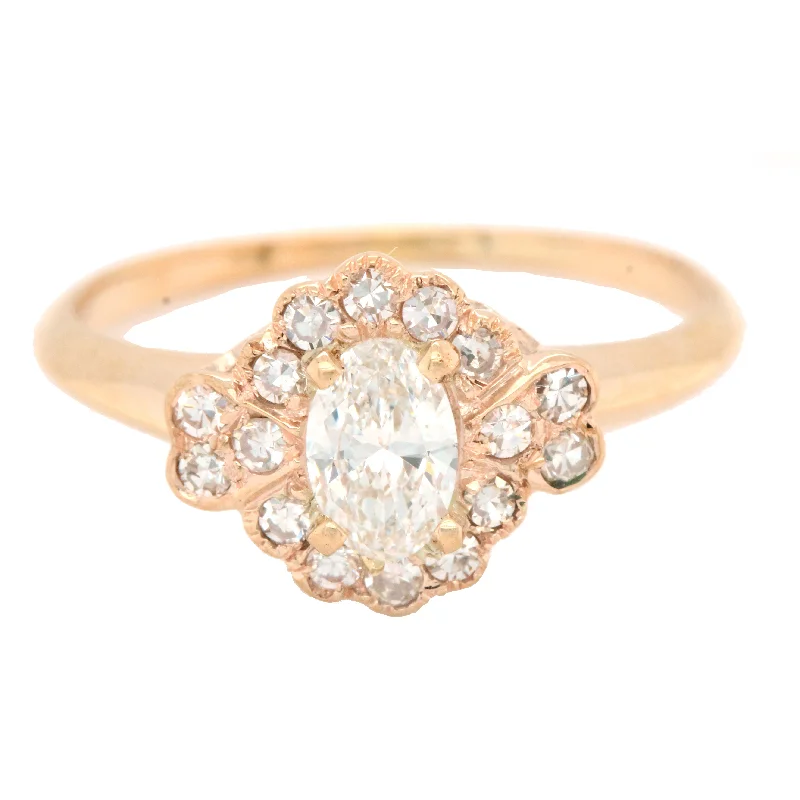 Ladies engagement rings 2025 trends-Vintage 14k Rose Gold 0.67ctw Diamond Halo Engagement Ring