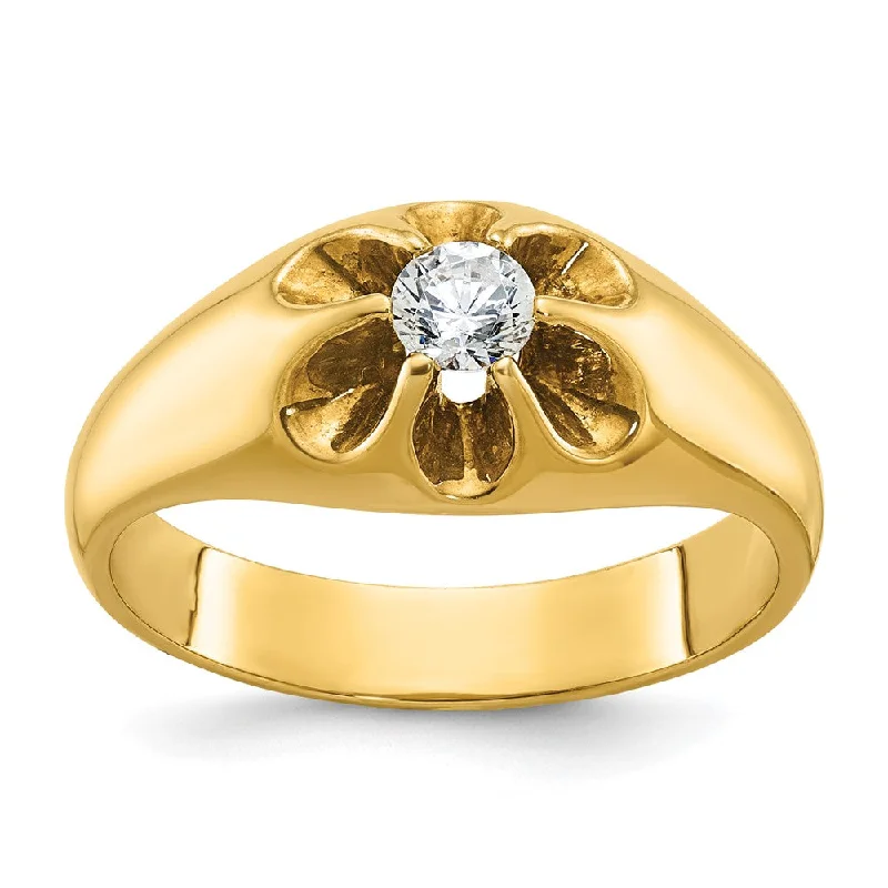 Ladies rings classic designs-14K Yellow Gold & 1/4 Ct Diamond Flower Tapered Band