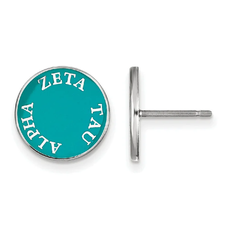 Ladies earrings tiny studs-Sterling Silver & Blue-Green Enamel Zeta Tau Alpha Post Earrings