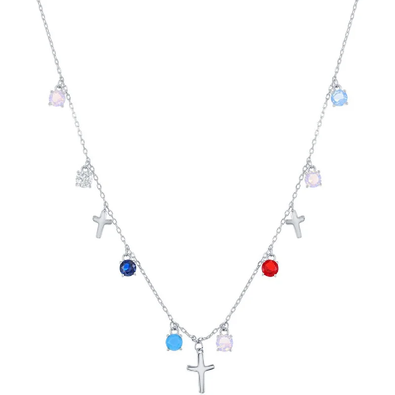 Ladies necklaces Eastern flair-Classic Women's Necklace - Round Multi-Color CZ and Crosses | M-6814