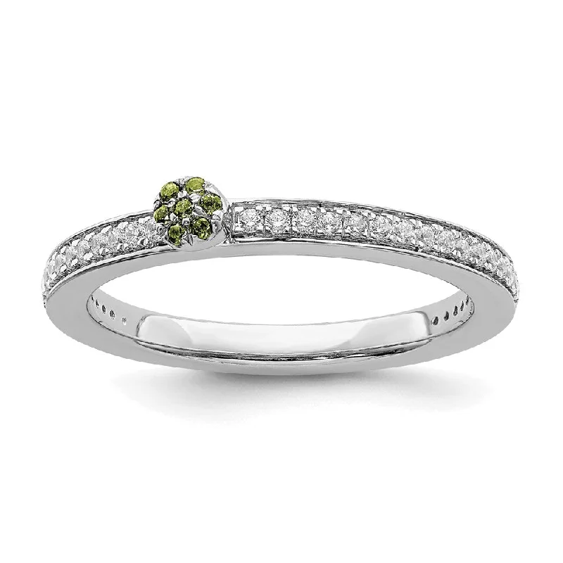 Ladies rings girlfriend surprises-14k White Gold, Peridot & 1/8 Ctw Diamond Stackable Ring