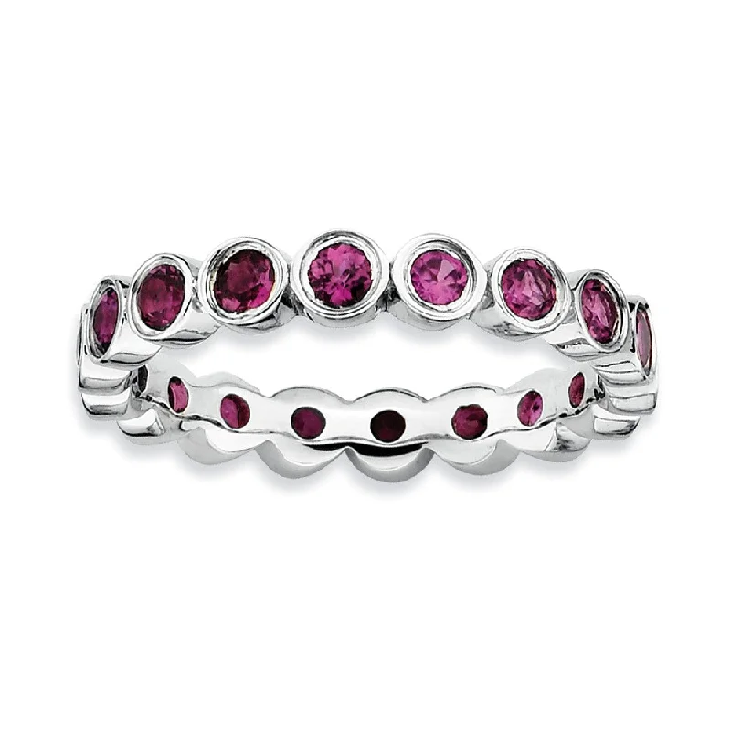 Ladies rings elegant styles-Sterling Silver Stackable Bezel Set Rhodolite Garnet 3.5mm Band