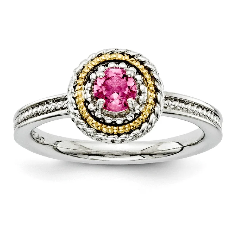 Ladies rings luxurious designs-Sterling Silver & 14K Gold Plated Stackable Pink Tourmaline Ring