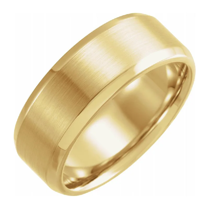 Ladies rings European flair-8mm 14K Yellow Gold Beveled Edge Satin Comfort Fit Band