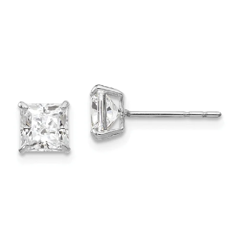 Ladies earrings value pieces-5mm Princess Basket Set Cubic Zirconia Earrings in 14k White Gold