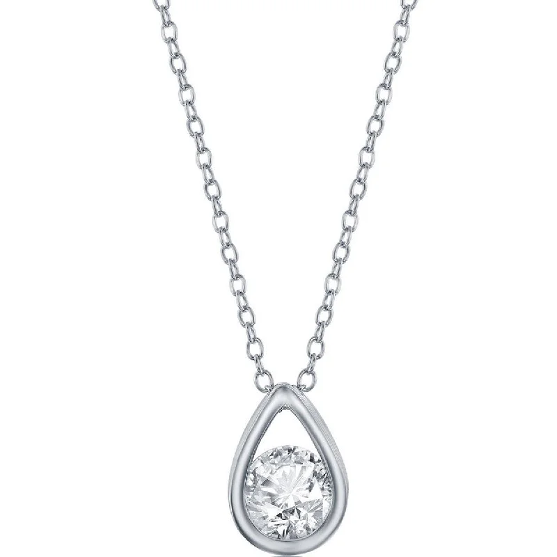 Ladies necklaces strand mixes-Classic Women's Necklace - Sterling Silver White Topaz Birthstone Pear-shaped | M-6891