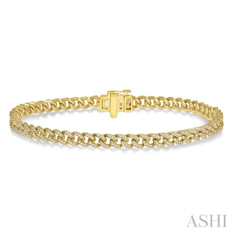 Ladies bracelets size options-1 Ctw Round Cut Diamond Curb Bracelet in 14K Yellow Gold