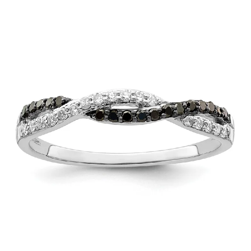 Ladies rings heart shapes-1/5 Ctw Black & White Diamond Twisted Ring in Sterling Silver