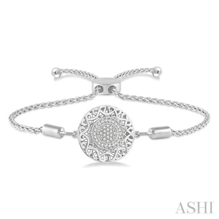 Ladies bracelets matching sets-1/20 Ctw Circular Lattice Medallion Round Cut Diamond Sterling Silver Lariat Bracelet