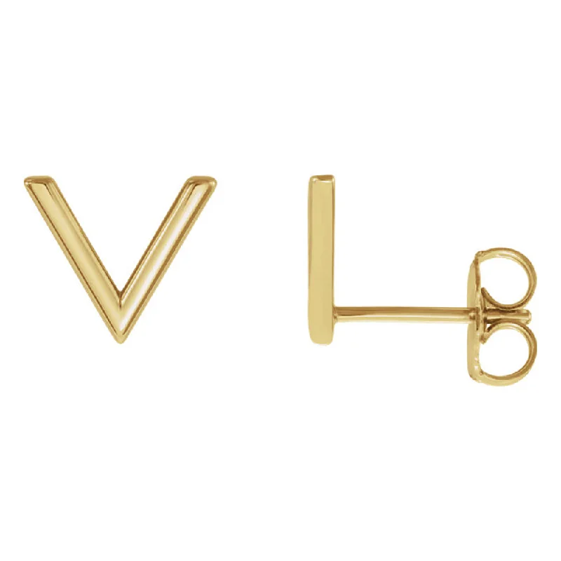 Ladies earrings Eastern styles-8 x 9mm (3/8 Inch) Polished 14k Yellow Gold Small 'V' Post Earrings