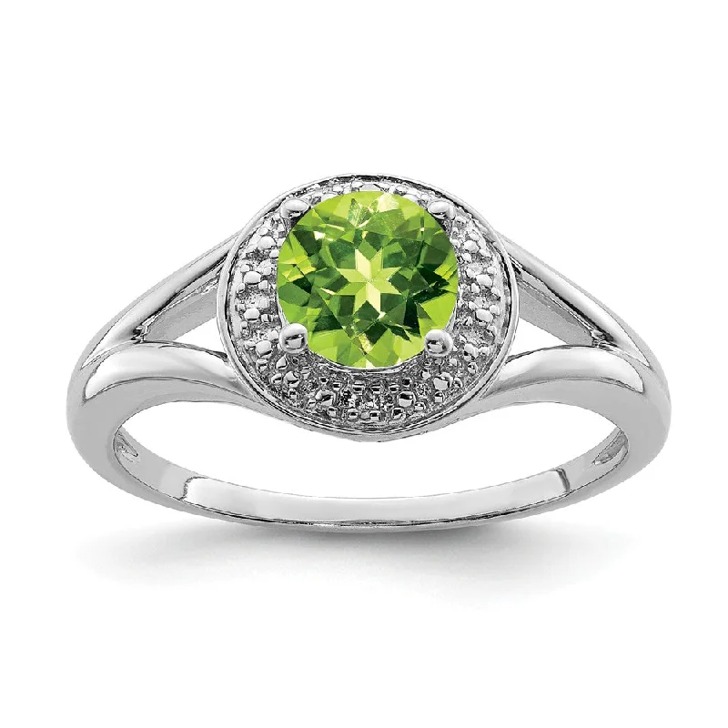 Ladies rings size guide-Sterling Silver .01 Ctw Diamond & Round Peridot Ring