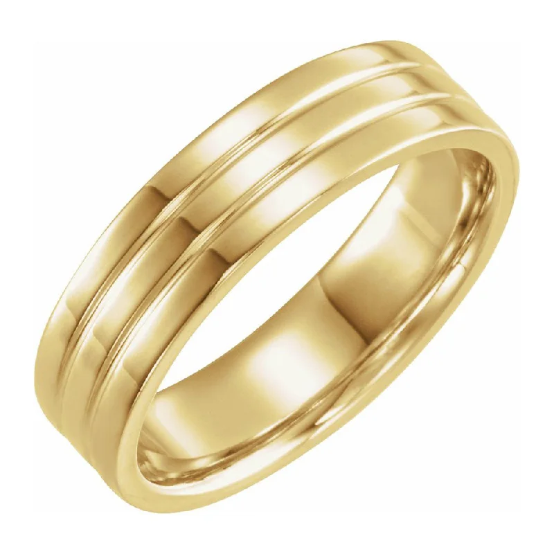 Ladies rings anniversary picks-6mm 10K Yellow Gold Polished Ridged Comfort Fit Band