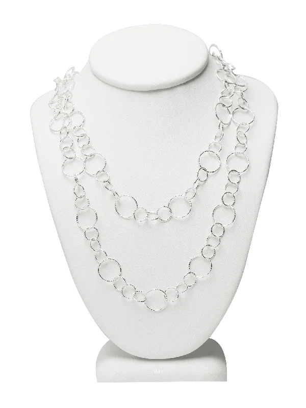 Ladies necklaces mom’s day-Long Silver Shimmer Circle Chain Necklace