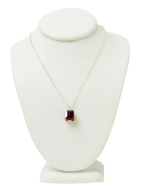 Ladies necklaces young vibes-Ruby Red Crystal Cube Necklace