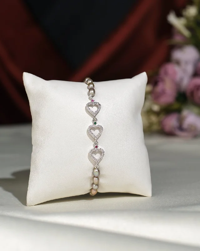 Ladies bracelets timeless classics-Triple Heart CZ Pearl Bracelet