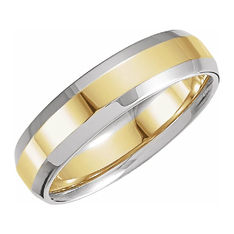 Ladies rings ethnic patterns-6mm 14K White & Yellow Gold Beveled Edge Comfort Fit Band