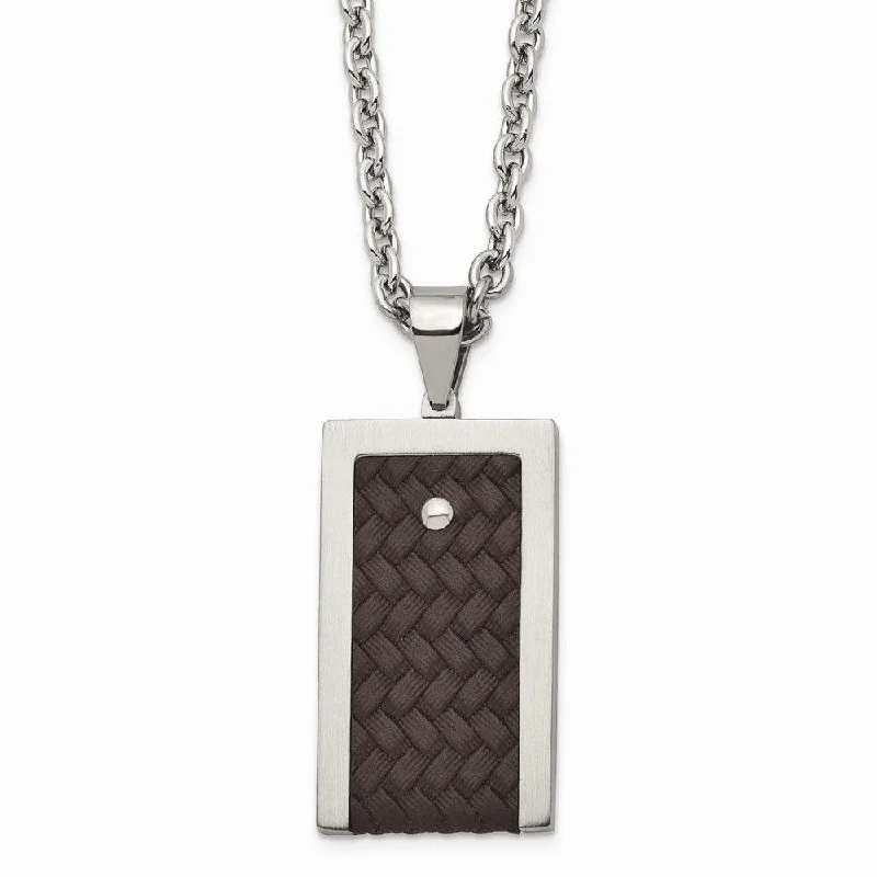 Ladies necklaces maintenance tips-Stainless Steel Reversible Brushed & Polished with Brown Leather Necklace