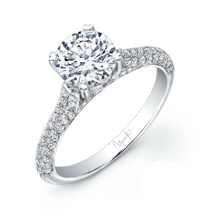 Ladies engagement rings holiday specials-Uneek Round Diamond Non-Halo Engagement Ring with Three-Sided Pave Upper Shank