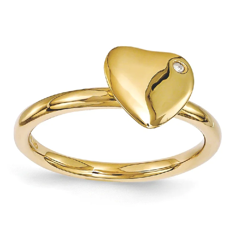 Ladies rings sister sets-14k Gold Plated Sterling Silver 8mm Heart 1pt Diamond Stackable Ring