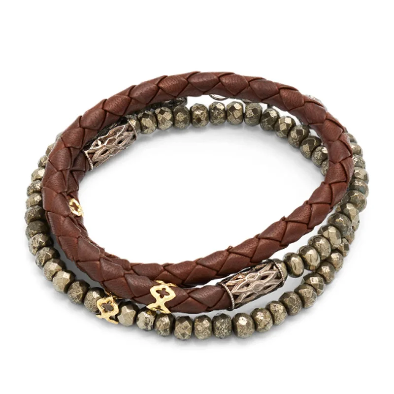 Ladies bracelets online deals-Romero Pyrite Leather Wrap Bracelet