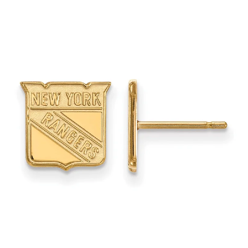 Ladies earrings milestone picks-SS 14k Yellow Gold Plated NHL New York Rangers XS Post Earrings