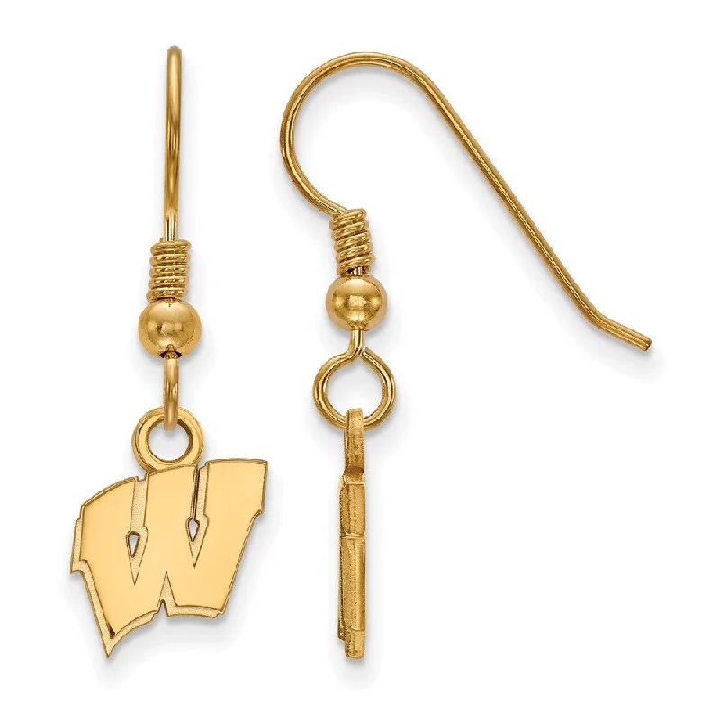 Ladies earrings sleek modern-14k Gold Plated Silver Univ. of Wisconsin XS (Tiny) Dangle Earrings