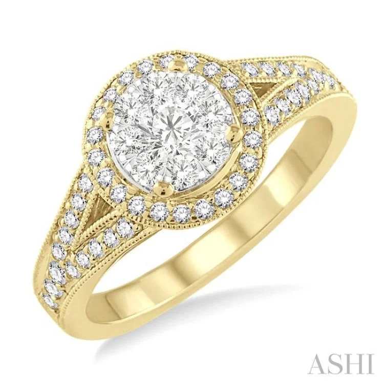 Ladies engagement rings princess cut-5/8 Ctw Lovebright Round Cut Diamond Engagement Ring in 14K Yellow and White Gold