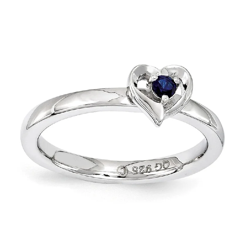 Ladies rings viral picks-Sterling Silver Stackable Expressions Created Sapphire 6mm Heart Ring