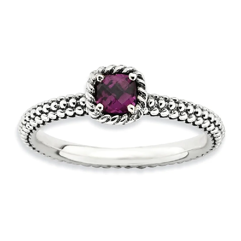 Ladies rings gothic appeal-Antiqued Sterling Silver Stackable Rhodolite Garnet Ring