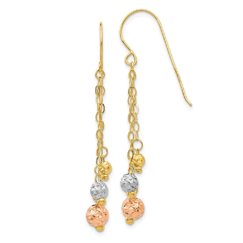 Ladies earrings rose gold-14k Tri-color Gold 3-Strand Bead and Chain Dangle Earrings