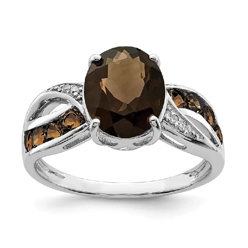 Ladies rings proposal gifts-Smoky Quartz & .02 Ctw Diamond Split Shank Sterling Silver Ring